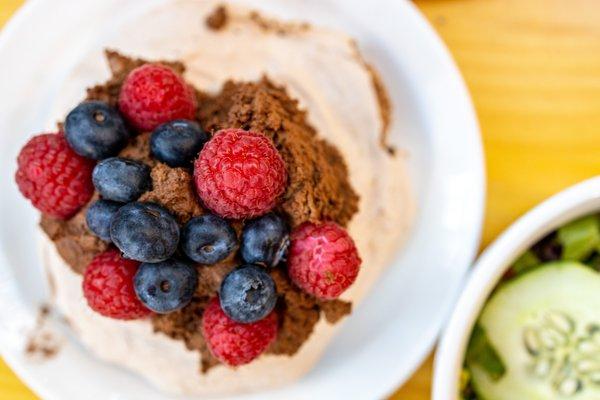 Thanksgiving 2020 Dessert: Chocolate Pavlova & Chocolate Mousse w/ Berries (part of the meal)