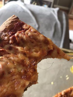 Cheese pizza with hair baked into the cheese! Yuck!