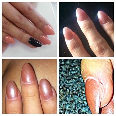 Top left is what I wanted, but ended up with a bad mani, punctured skin, and uneven, bulky bullets for "nails" (done  by Lisa).