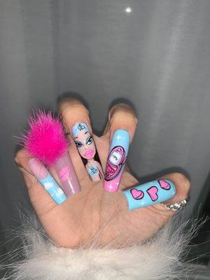 Handpainted Barbie nail designs