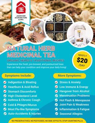 A list of symptoms that our natural herb tea can help with