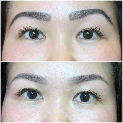 brow transformation for one of my new favorite people.  what she used to (for a long time) and her healed soft-touch brows 3 months after.