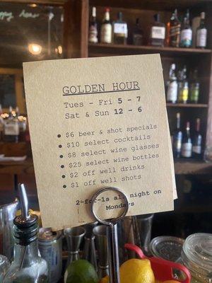 Happy hour menu