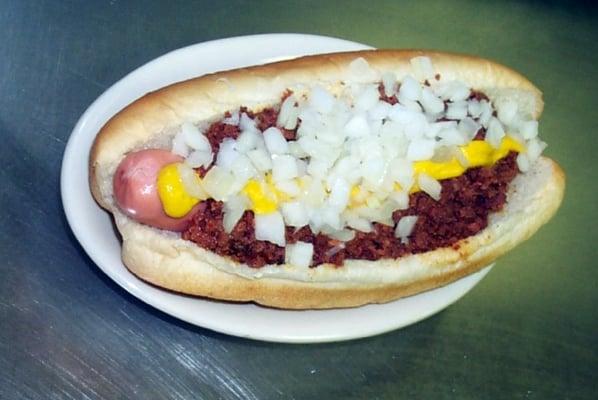 Our famouns FLINT Style Coney Island (Chili Dog).