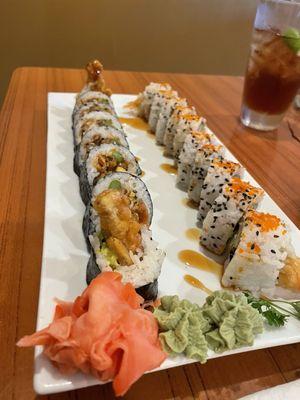 Spider roll and shrimp tempura roll