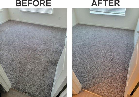 Before and after photos of a carpet cleaning