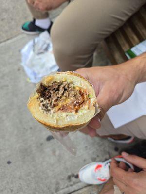 Chopped cheese... essentially a Philly cheesesteak with ground beef chopped up.