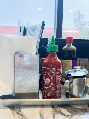 Condiments on each table