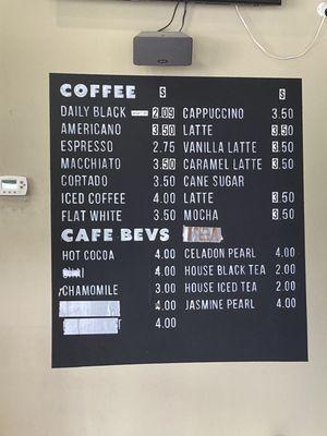 Beverage menu