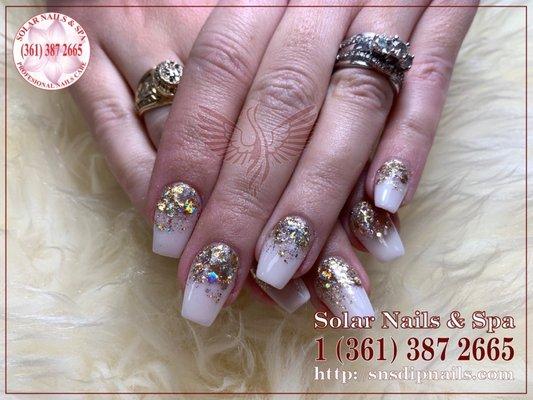 SNS Ombre White Glitter Coffin Nails  Solar Nails And Spa