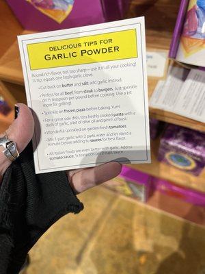 Garlic powder tips. Thanks!