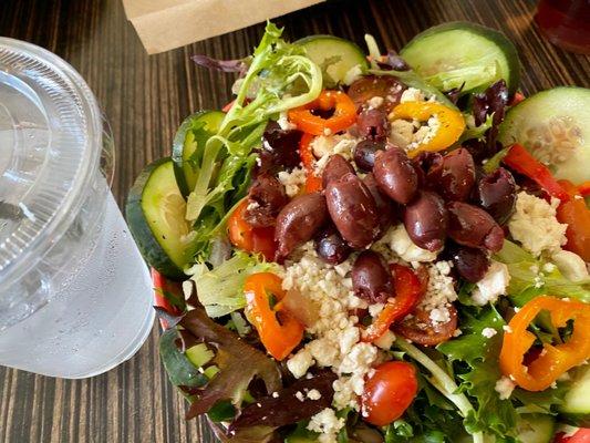 Greek salad - excellent. Better with tzaziki on the side.