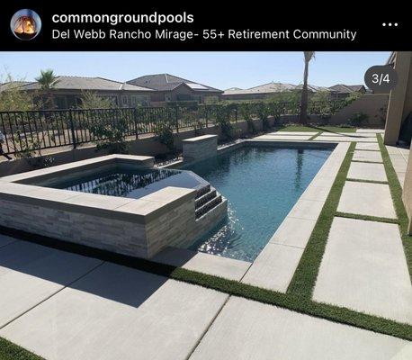 New Pool & Spa with Concrete deck with Turf Gaps 
In Rancho Mirage, CA