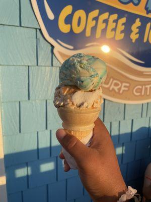 Medium cake cone: Munchie Madness (bottom) and Birthday Cake (top).