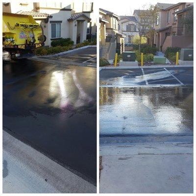 Power Washing Community Asphalt to remove stains.