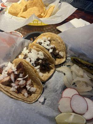 Tacos - lengua asada pork belly