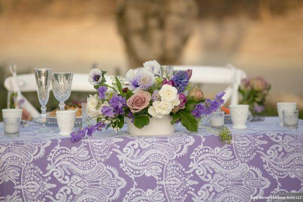 Beautiful Princess Lace overlay on top of some stunning Lilac Table Linen