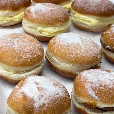 Sonho: Portuguese For dream, are fried buns filled with custard or cream, dusted with sugar,