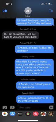 My messages to Andjela in regards to new time.