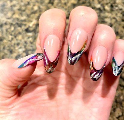 Multi color tip nails that glitter and shine