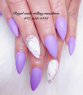 Matte lavender and marble nail with daimonds. Love it!