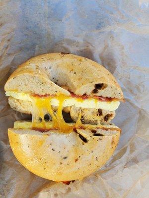 Breakfast bagel with bacon