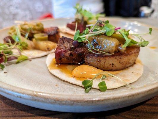 Native, next to Gate 33. Samgyeopsal-Gui. Pork Belly Tacos. $24. Vinegar glaze, grilled pineapple, flour tortilla, ginger mayo.