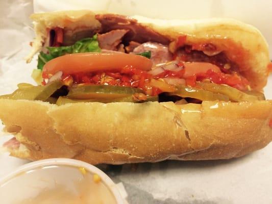 Really good Italian sub!! You can never have enough hots!!!   Extra oil, extra pickles and filled with Hots and I am Heaven