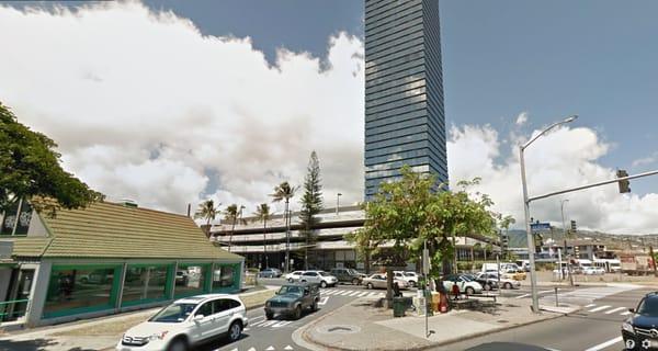 'Kapiolani & Kalakaua' Convention Center, behind you, Micronesia Mart, at left, Waikiki at right & we are straight ahead in Century Center.