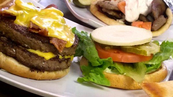 Monster Burger  on menu be 2 half pound patties, Cheese n Bacon,,,one pound of Love  only 8 bucks Wows Delicious