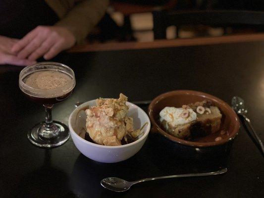 Espresso martini. Chocolate sundae. Bread pudding!