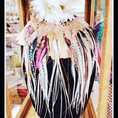 My sister's feather earrings, show stoppers!