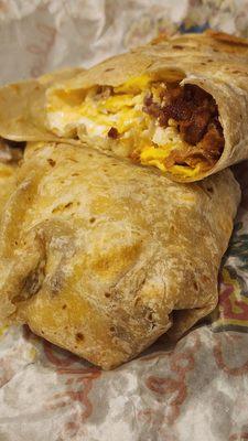 Bacon breakfast burrito with sour cream