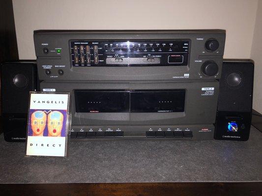 The Cassette player, tape, and speakers I got from Savers.