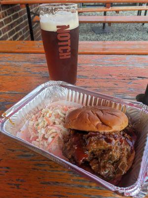 BBQ pulled pork sandwich (beer not included )