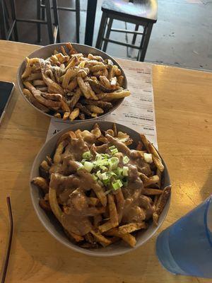 Garlic parm fries on the top and poutine fries in the forefront! Both delicious!