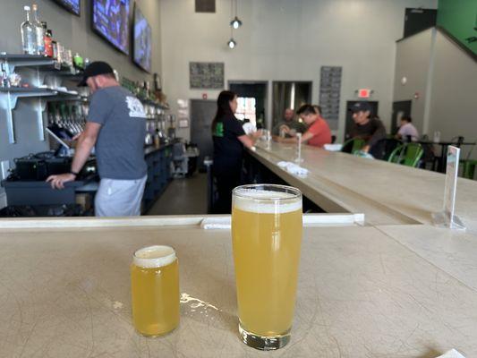 My beer and husbands extra beer with his flight.