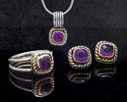 Our Athena collection, featuring amethyst.