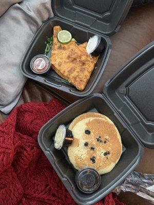 Breakfast Quesadilla and blueberry pancakes  The Breakfast Quesadilla was soo good!