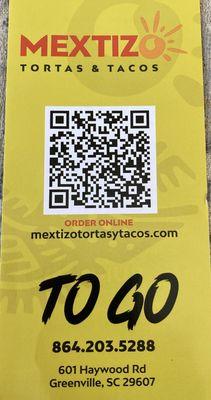 Mextizo to go QR code for menu