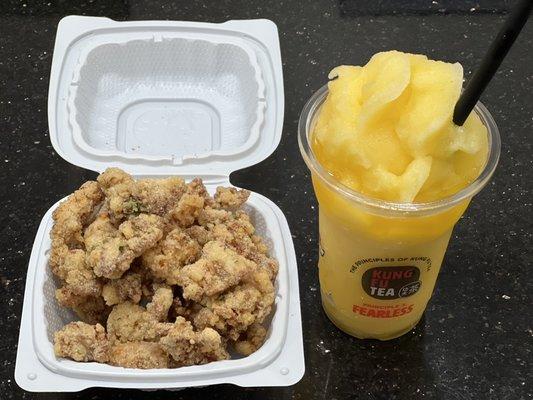 Popcorn chicken with passion fruit slush, perfect match