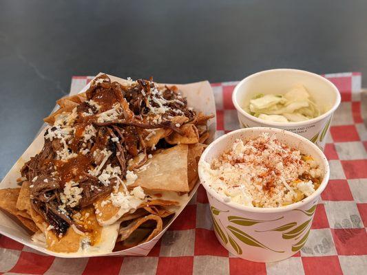 06/27/2021 Pop Up: Gorditos Rust Belt Tacos & Tortas.(L-R) Nachitos Gorditos with Smoke Stack Brisket & Escabeche Slaw & Esquite on side.