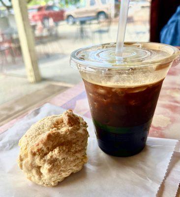 (Half eaten :)) Mango scone and Iced quad espresso