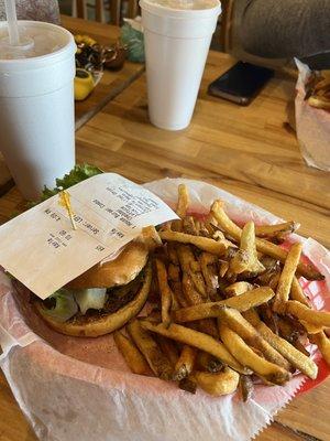 House burger combo , seasoned fries and iced tea.  10/10 highly recommend