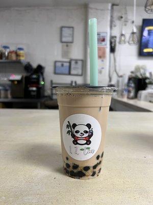 Black tea boba with a touch of sweetness