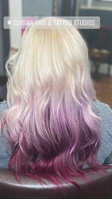 Platinum blonde melted into purple and magenta