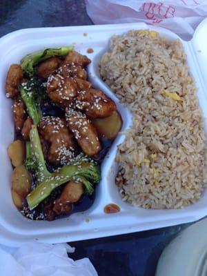 Sesame chicken and fried rice