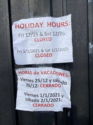 Closed the Saturday after Christmas!