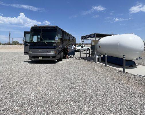 Pull your RV up to fill with propane. Pay at the pump