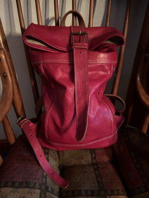 Red Moroccan leather backpack purse